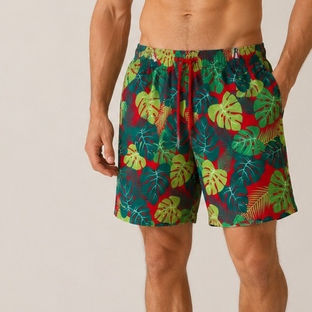 Capelle Miami Monstera Leaf Swim Trunks Beach Surfing Coastal Vacation Summer